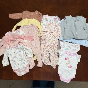 Baby Girl Bodysuit Collection and 2 Swaddles 15 pieces in Total